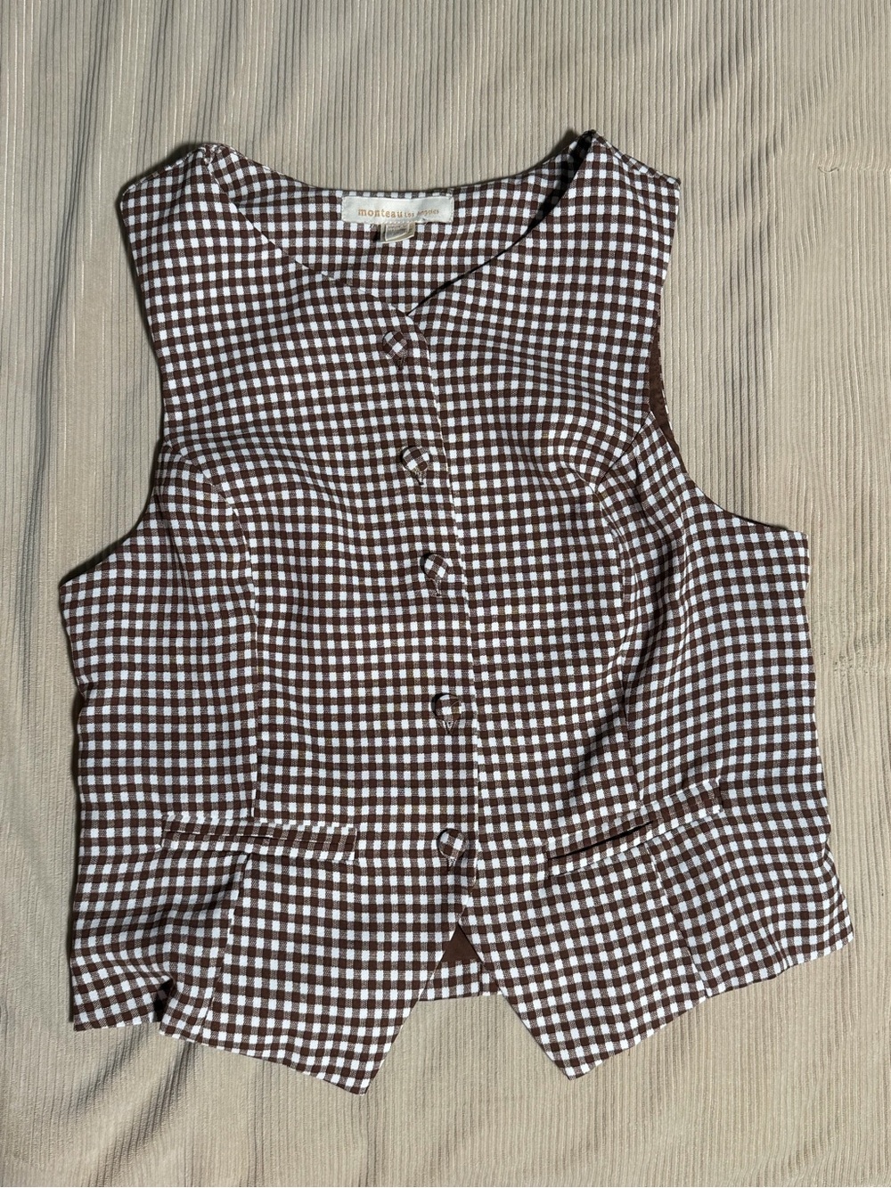 Brown Gingham Button-Front Women's Vest